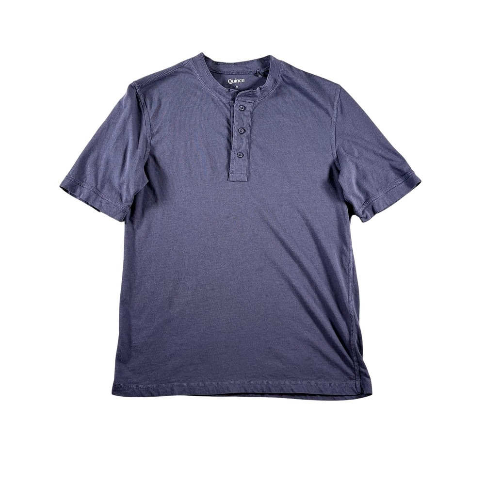 Quince Cotton Modal Short Sleeve Henley Tee Storm Blue Size Small